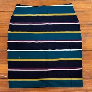 Ann Taylor Teal and Gold Striped Pencil Skirt